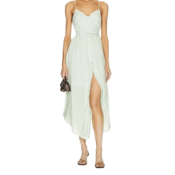 Jonathan Simkhai Sz L Dress Leighton Linen midi Sundress Designer Luxury Preppy - Picture 2 of 10